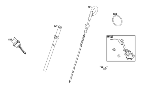 Part Location Diagram of JUMPTO847 Briggs and Stratton Dipstick/Tube Assembly